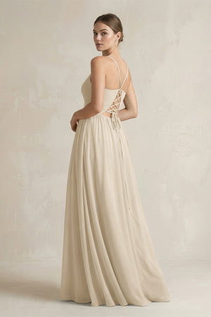 A-Line Spaghetti Strap Chiffon Bridesmaid Dress in Champagne - SHE IS ME BRIDESMAID DRESSES