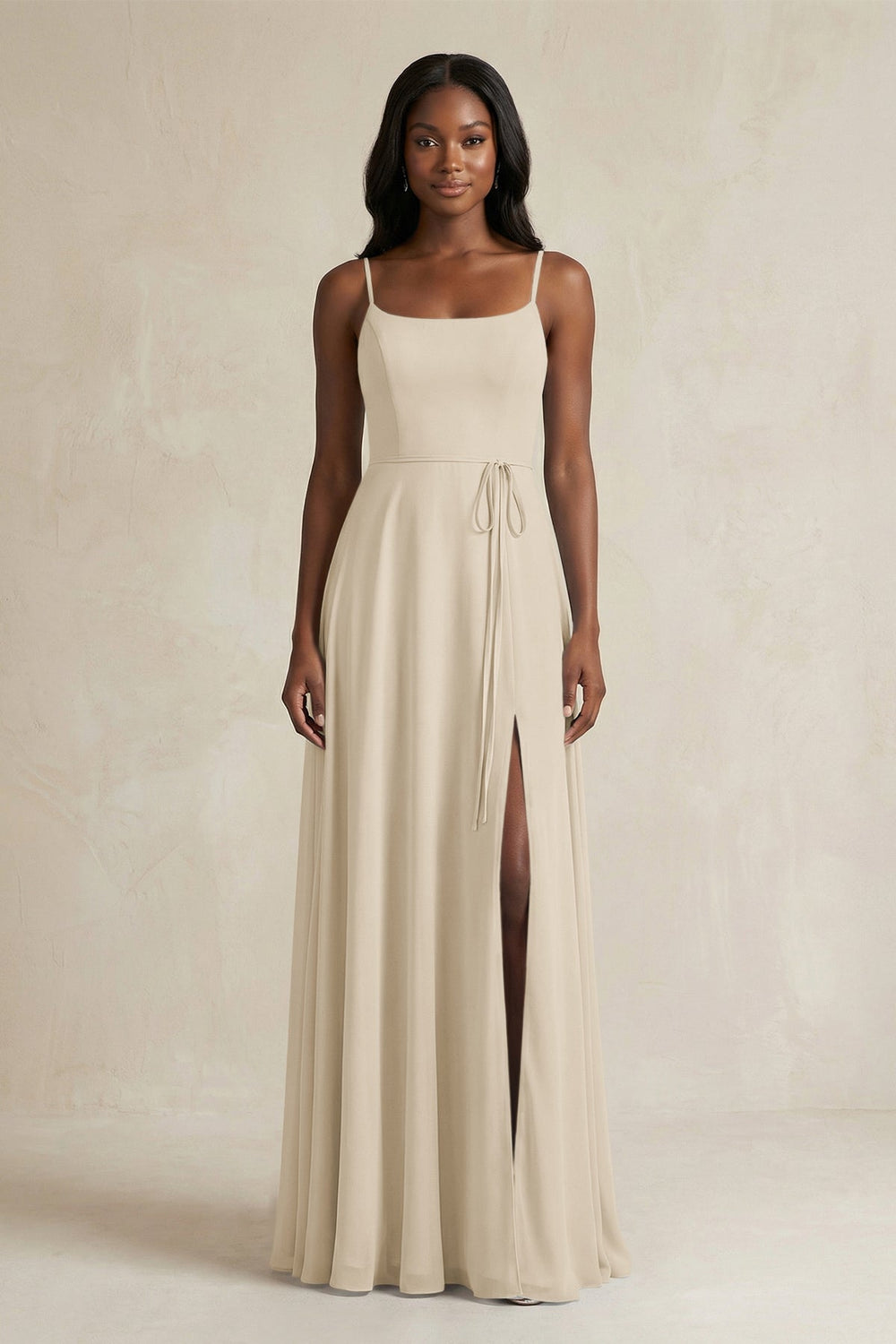 A-Line Spaghetti Straps Chiffon Bridesmaid Dress in Champagne - KISS BRIDAL BRIDESMAID DRESSES