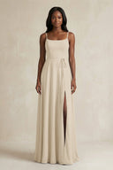 A-Line Spaghetti Straps Chiffon Bridesmaid Dress in Champagne - SHE IS ME BRIDESMAID DRESSES