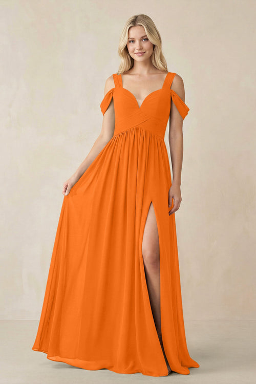 Chiffon A-Line Bridesmaid Dress with Slit  in Cinnamon - SHE IS ME BRIDESMAID DRESSES