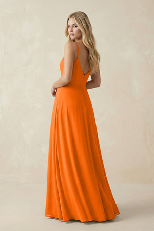 Cami Strap A-Line Chiffon Bridesmaid Dress with Slit in Cinnamon - SHE IS ME BRIDESMAID DRESSES