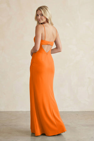 Cami Strap Chiffon Sheath Bridesmaid Dress with Slit in Cinnamon - SHE IS ME BRIDESMAID DRESSES