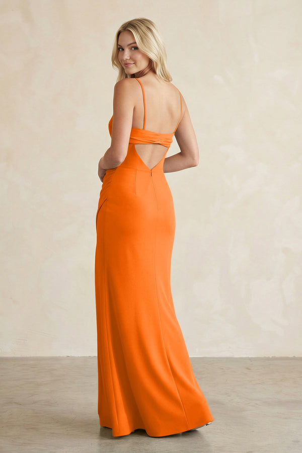 Cami Strap Chiffon Sheath Bridesmaid Dress with Slit in Cinnamon - SHE IS ME BRIDESMAID DRESSES