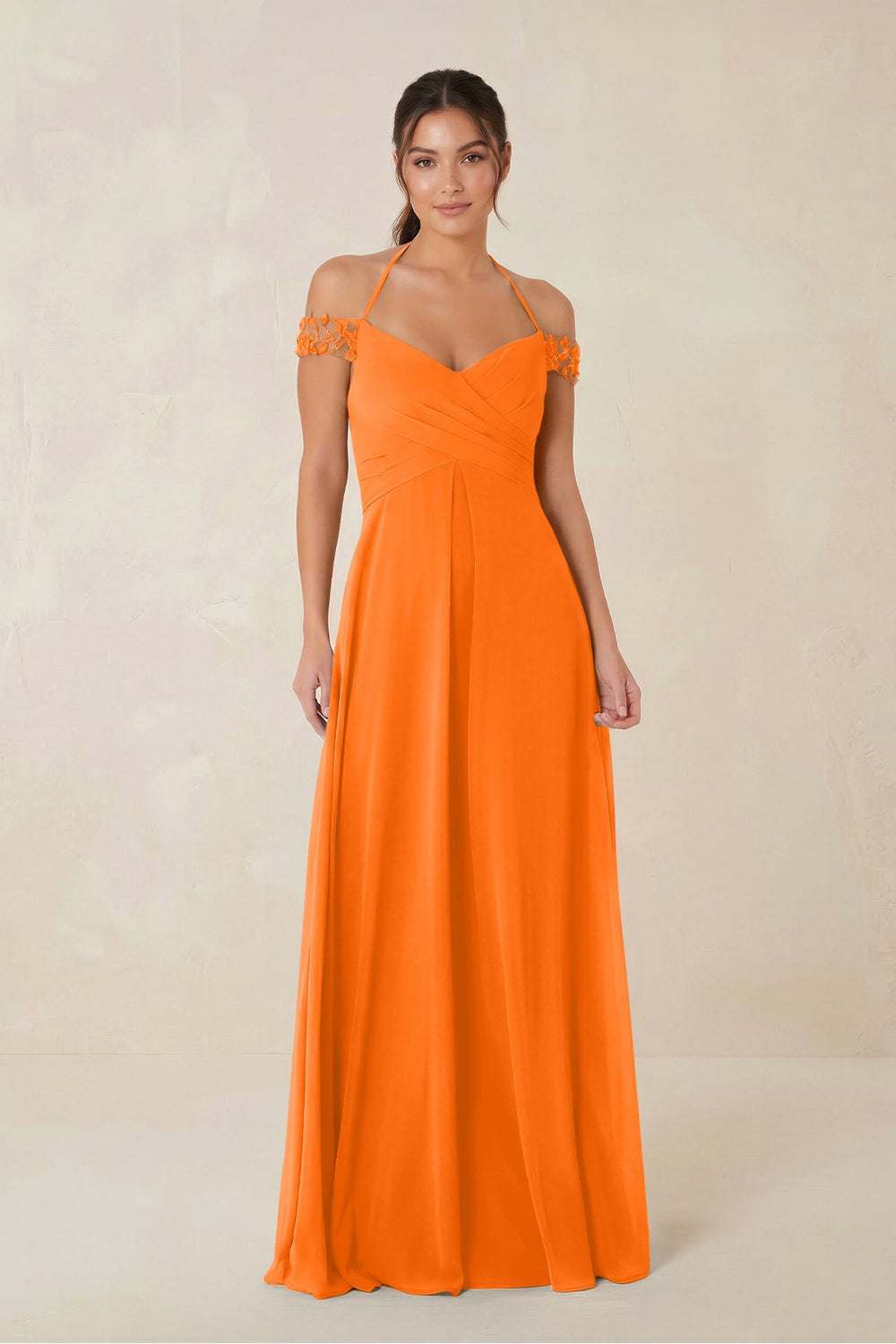 A-Line Off-the-Shoulder Chiffon Bridesmaid Dress in Cinnamon - KISS BRIDAL BRIDESMAID DRESSES