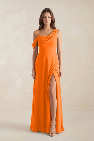 One-Shoulder Chiffon A-Line Bridesmaid Dress in Cinnamon - SHE IS ME BRIDESMAID DRESSES