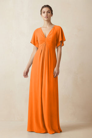 Short Sleeve V-Neck Chiffon A-Line Bridesmaid Dress in Cinnamon - SHE IS ME BRIDESMAID DRESSES
