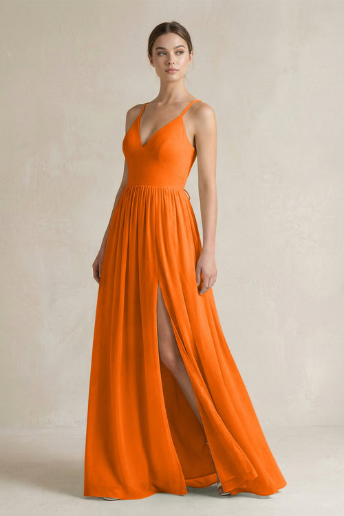 A-Line Spaghetti Strap Chiffon Bridesmaid Dress in Cinnamon - SHE IS ME BRIDESMAID DRESSES