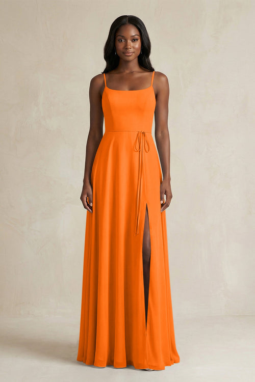 A-Line Spaghetti Straps Chiffon Bridesmaid Dress in Cinnamon - SHE IS ME BRIDESMAID DRESSES