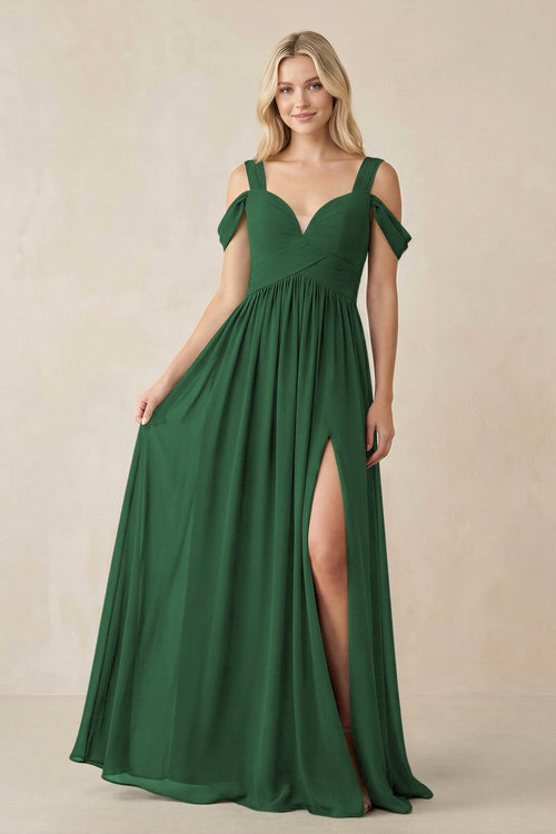 Chiffon A-Line Bridesmaid Dress with Slit  in Dark Green - SHE IS ME BRIDESMAID DRESSES
