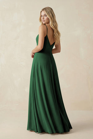 Cami Strap A-Line Chiffon Bridesmaid Dress with Slit in Dark Green - SHE IS ME BRIDESMAID DRESSES