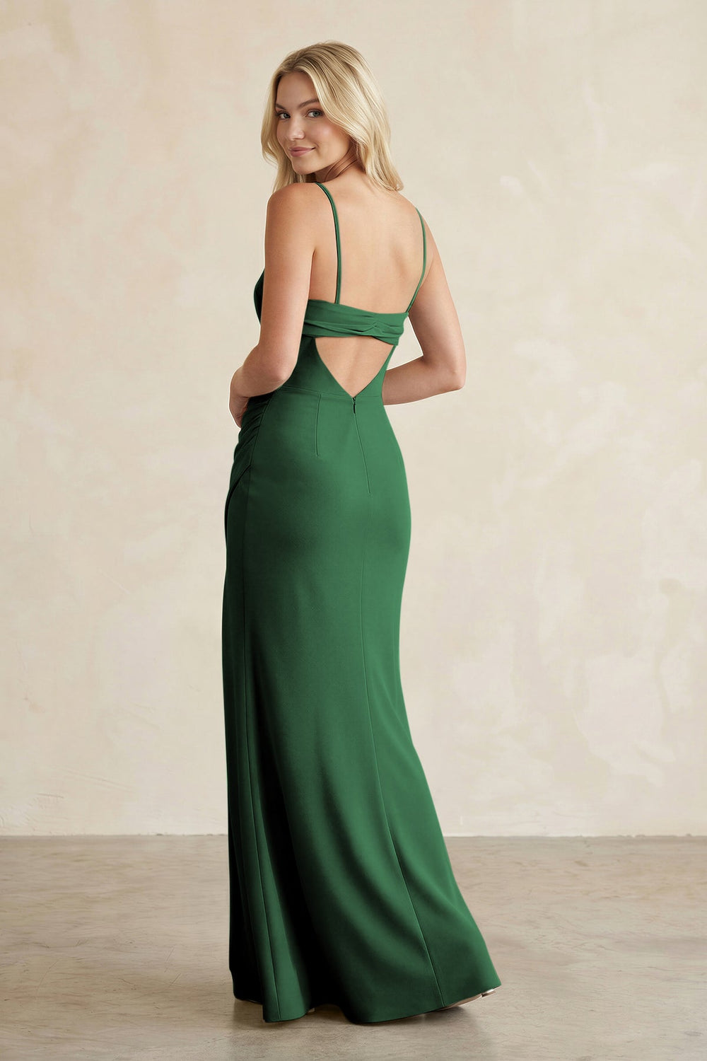 Cami Strap Chiffon Sheath Bridesmaid Dress with Slit in Dark Green - KISS BRIDAL BRIDESMAID DRESSES