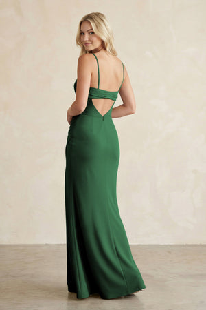 Cami Strap Chiffon Sheath Bridesmaid Dress with Slit in Dark Green - SHE IS ME BRIDESMAID DRESSES