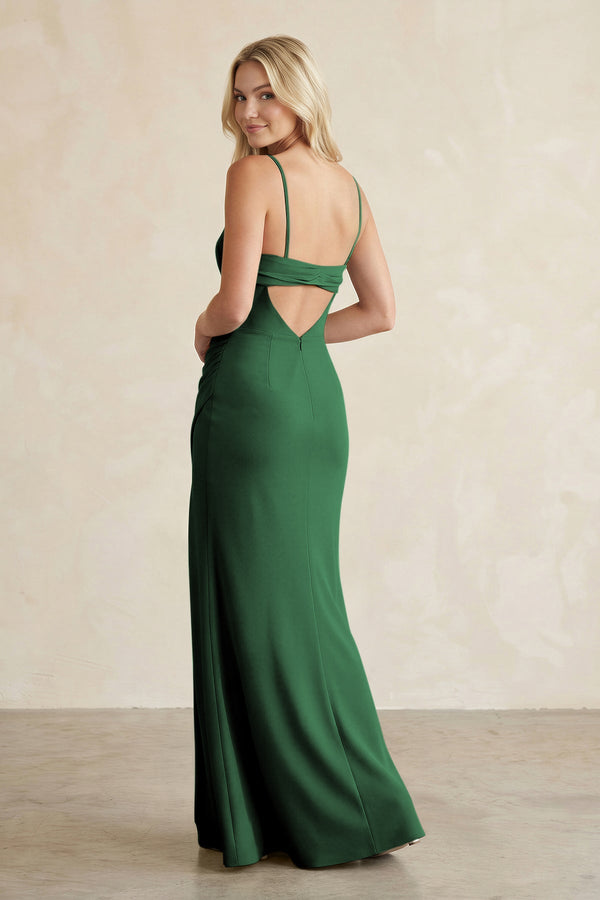 Cami Strap Chiffon Sheath Bridesmaid Dress with Slit in Dark Green - SHE IS ME BRIDESMAID DRESSES