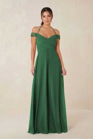A-Line Off-the-Shoulder Chiffon Bridesmaid Dress in Dark Green - KISS BRIDAL BRIDESMAID DRESSES