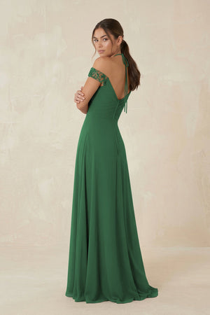 A-Line Off-the-Shoulder Chiffon Bridesmaid Dress in Dark Green - KISS BRIDAL BRIDESMAID DRESSES