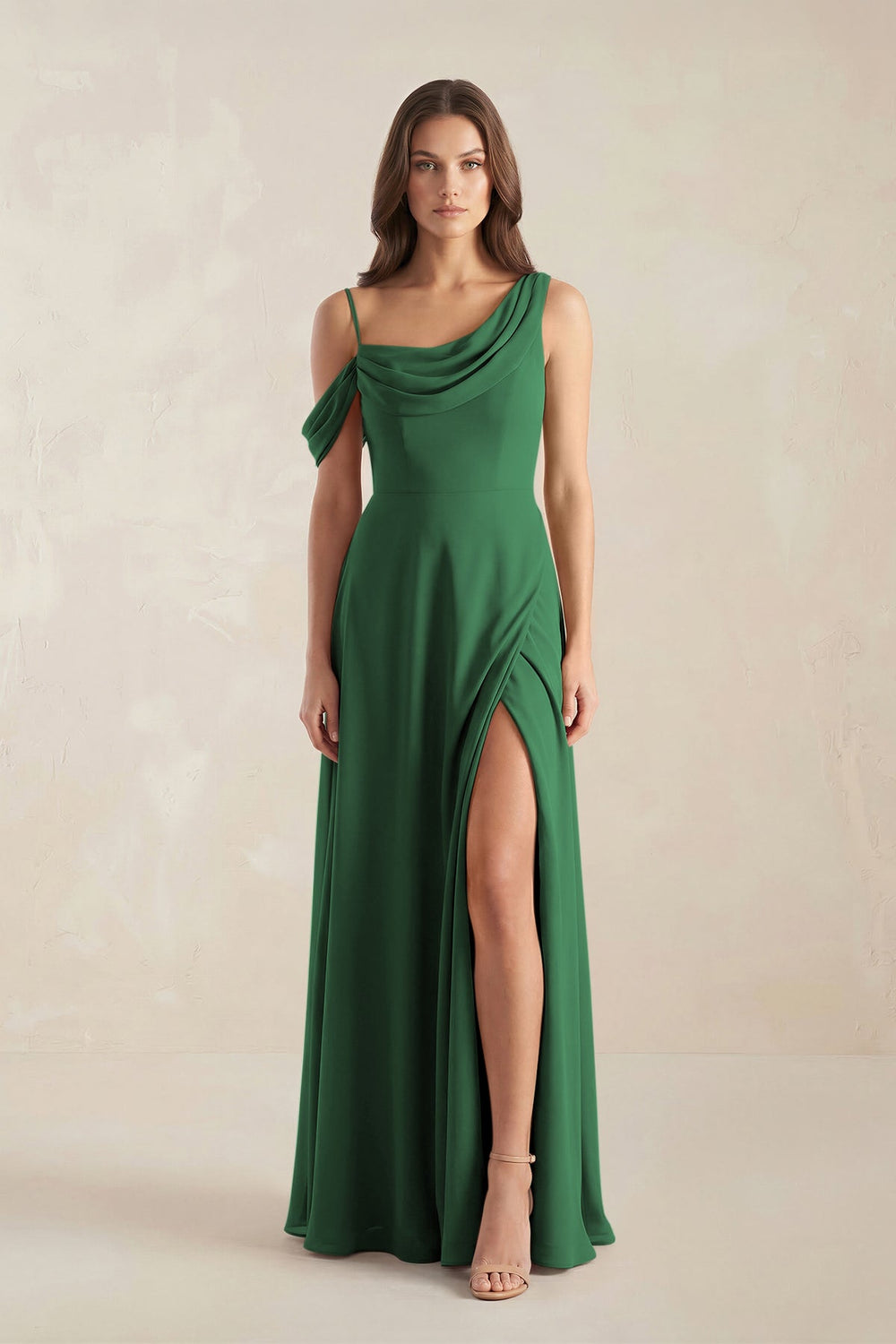 One-Shoulder Chiffon A-Line Bridesmaid Dress in Dark Green - KISS BRIDAL BRIDESMAID DRESSES