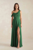 One-Shoulder Chiffon A-Line Bridesmaid Dress in Dark Green - SHE IS ME BRIDESMAID DRESSES