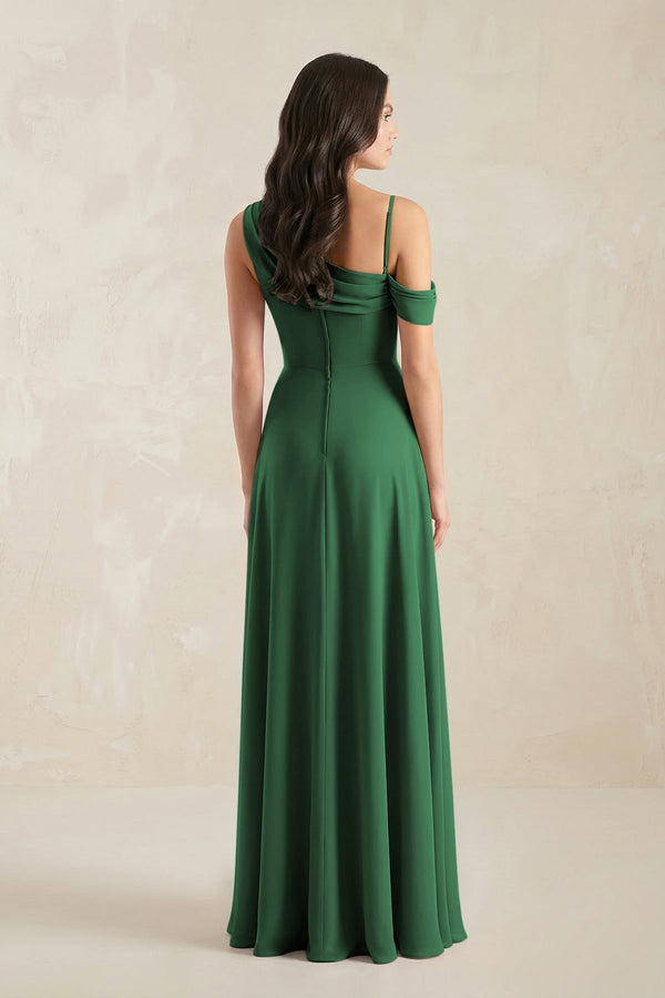 One-Shoulder Chiffon A-Line Bridesmaid Dress in Dark Green - SHE IS ME BRIDESMAID DRESSES