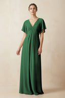 Short Sleeve V-Neck Chiffon A-Line Bridesmaid Dress in Dark Green - SHE IS ME BRIDESMAID DRESSES