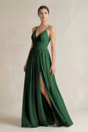 A-Line Spaghetti Strap Chiffon Bridesmaid Dress in Dark Green - SHE IS ME BRIDESMAID DRESSES