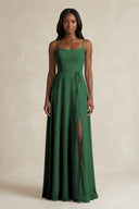 A-Line Spaghetti Straps Chiffon Bridesmaid Dress in Dark Green - KISS BRIDAL BRIDESMAID DRESSES