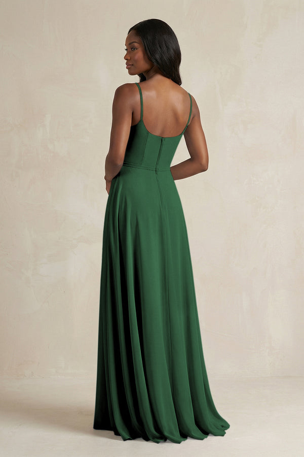 A-Line Spaghetti Straps Chiffon Bridesmaid Dress in Dark Green - KISS BRIDAL BRIDESMAID DRESSES