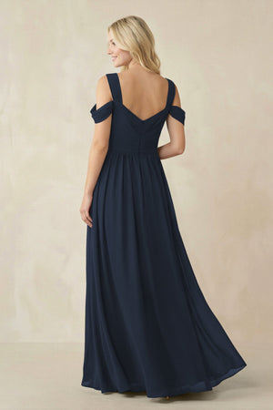Chiffon A-Line Bridesmaid Dress with Slit  in Dark Navy - SHE IS ME BRIDESMAID DRESSES