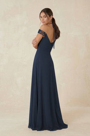 A-Line Off-the-Shoulder Chiffon Bridesmaid Dress in Dark Navy - KISS BRIDAL BRIDESMAID DRESSES