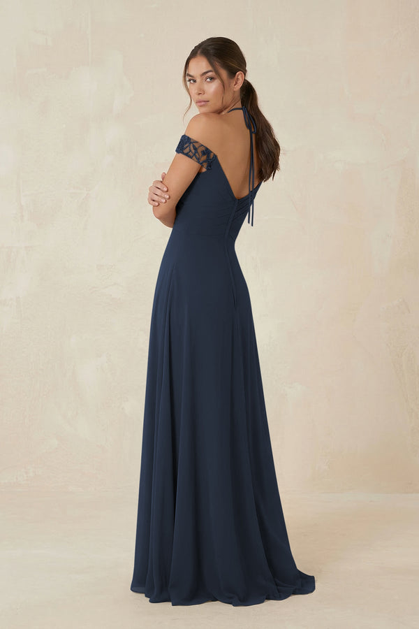 A-Line Off-the-Shoulder Chiffon Bridesmaid Dress in Dark Navy - KISS BRIDAL BRIDESMAID DRESSES