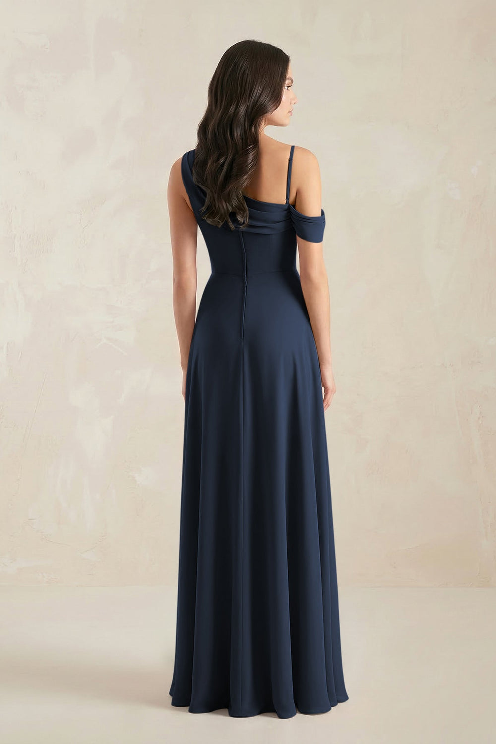 One-Shoulder Chiffon A-Line Bridesmaid Dress in Dark Navy - KISS BRIDAL BRIDESMAID DRESSES