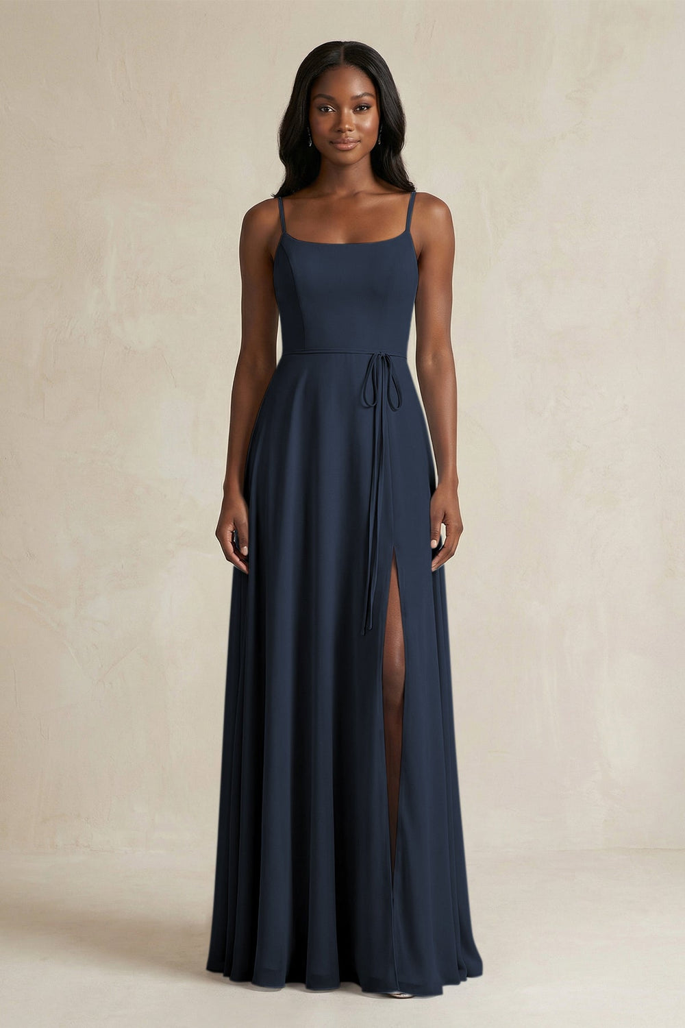 A-Line Spaghetti Straps Chiffon Bridesmaid Dress in Dark Navy - KISS BRIDAL BRIDESMAID DRESSES