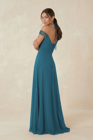 A-Line Off-the-Shoulder Chiffon Bridesmaid Dress in Dark Teal - KISS BRIDAL BRIDESMAID DRESSES
