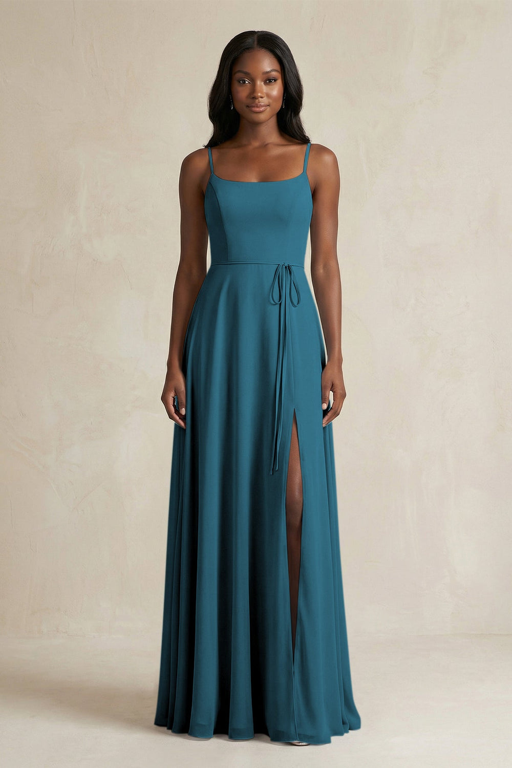 A-Line Spaghetti Straps Chiffon Bridesmaid Dress in Dark Teal - KISS BRIDAL BRIDESMAID DRESSES