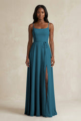 A-Line Spaghetti Straps Chiffon Bridesmaid Dress in Dark Teal - KISS BRIDAL BRIDESMAID DRESSES