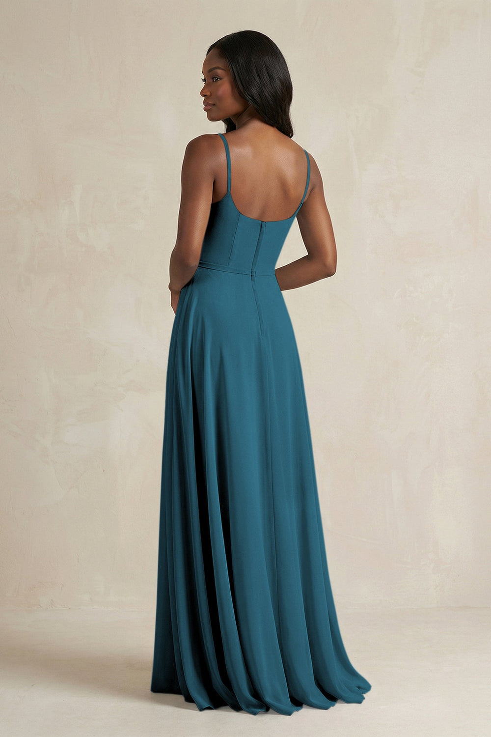 A-Line Spaghetti Straps Chiffon Bridesmaid Dress in Dark Teal - KISS BRIDAL BRIDESMAID DRESSES