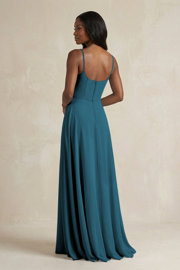 A-Line Spaghetti Straps Chiffon Bridesmaid Dress in Dark Teal - SHE IS ME BRIDESMAID DRESSES