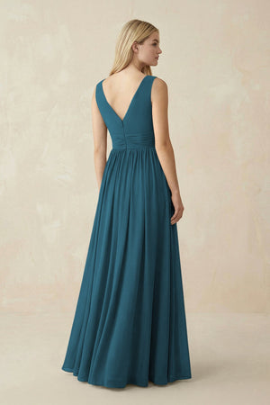V-Neck Chiffon Pleated A-Line Bridesmaid Dress in Dark Teal - SHE IS ME BRIDESMAID DRESSES