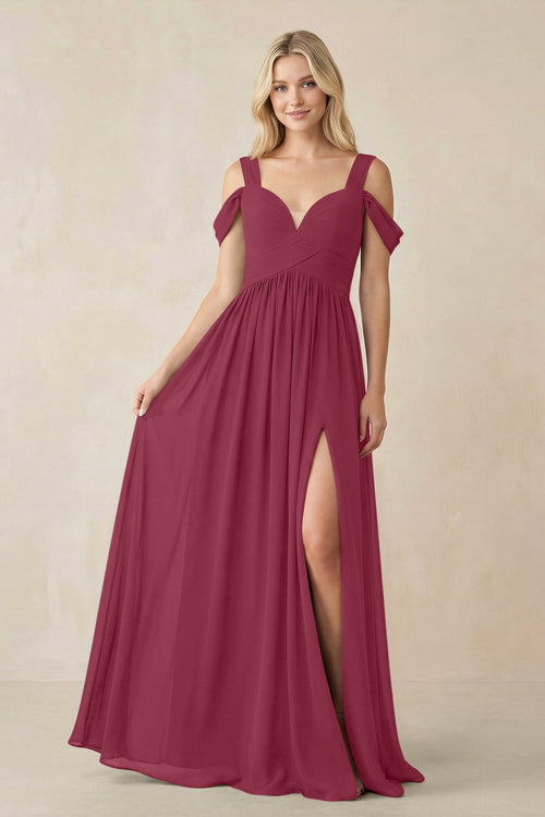 Chiffon A-Line Bridesmaid Dress with Slit  in Desert Rose - SHE IS ME BRIDESMAID DRESSES