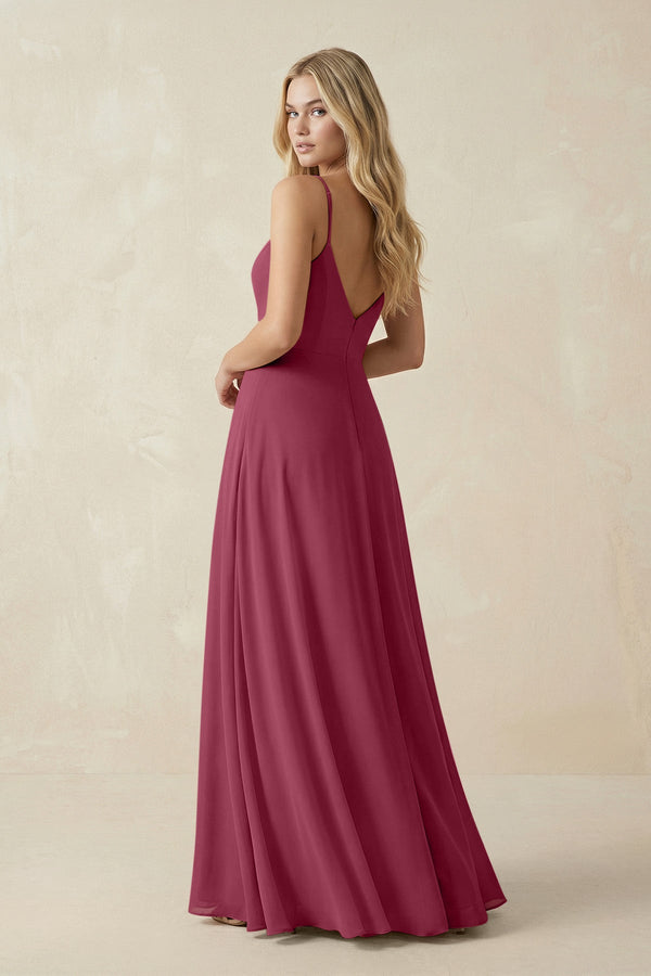Cami Strap A-Line Chiffon Bridesmaid Dress with Slit in Desert Rose - SHE IS ME BRIDESMAID DRESSES