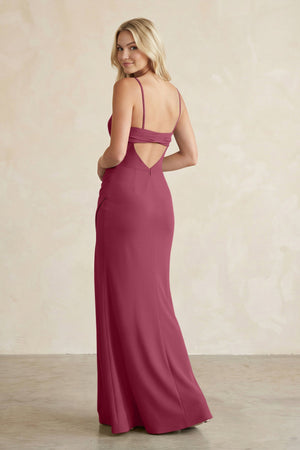 Cami Strap Chiffon Sheath Bridesmaid Dress with Slit in Desert Rose - SHE IS ME BRIDESMAID DRESSES