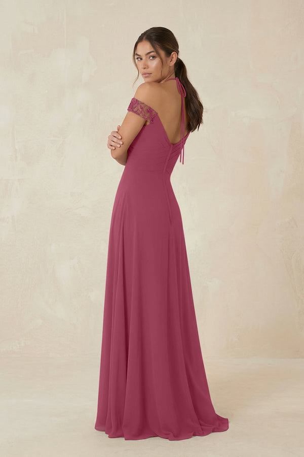 A-Line Off-the-Shoulder Chiffon Bridesmaid Dress in Desert Rose - KISS BRIDAL BRIDESMAID DRESSES