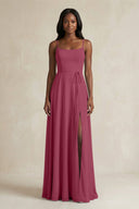A-Line Spaghetti Straps Chiffon Bridesmaid Dress in Desert Rose - KISS BRIDAL BRIDESMAID DRESSES