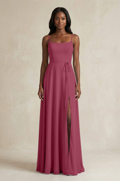 A-Line Spaghetti Straps Chiffon Bridesmaid Dress in Desert Rose - KISS BRIDAL BRIDESMAID DRESSES