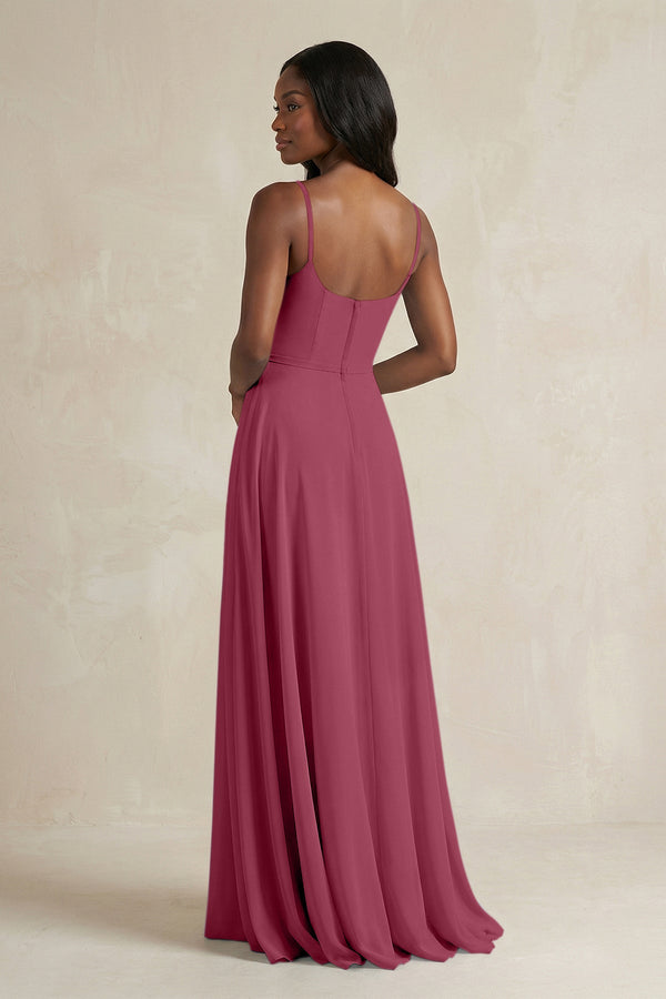 A-Line Spaghetti Straps Chiffon Bridesmaid Dress in Desert Rose - KISS BRIDAL BRIDESMAID DRESSES
