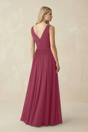 V-Neck Chiffon Pleated A-Line Bridesmaid Dress in Desert Rose - SHE IS ME BRIDESMAID DRESSES