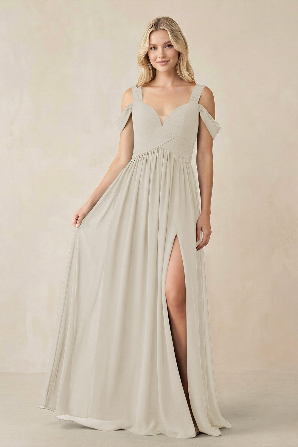Chiffon A-Line Bridesmaid Dress with Slit  in Dove Gray - KISS BRIDAL BRIDESMAID DRESSES