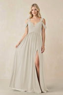 Chiffon A-Line Bridesmaid Dress with Slit  in Dove Gray - SHE IS ME BRIDESMAID DRESSES