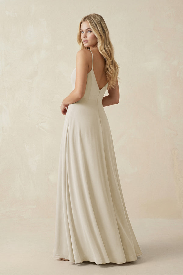 Cami Strap A-Line Chiffon Bridesmaid Dress with Slit in Dove Gray - SHE IS ME BRIDESMAID DRESSES