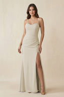 Cami Strap Sheath Chiffon Bridesmaid Dress with Slit in Dove Gray