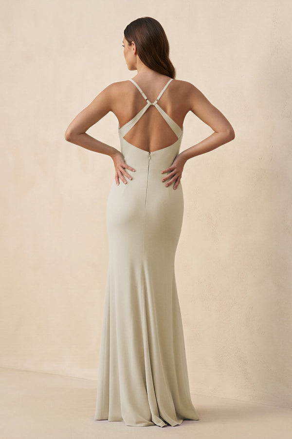Cami Strap Sheath Chiffon Bridesmaid Dress with Slit in Dove Gray